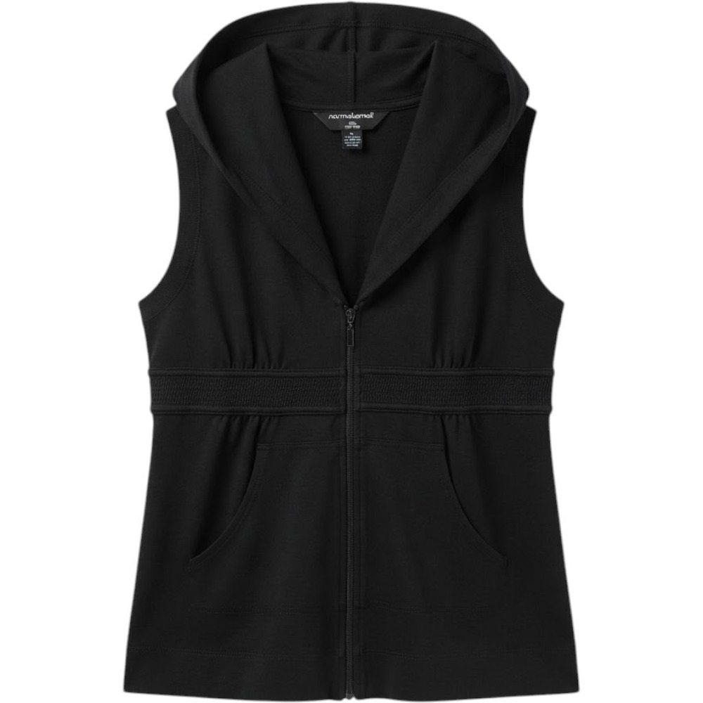 Norma Kamali Black Sleeveless Zip Front Hoodie Vest XL Cotton Athleisure